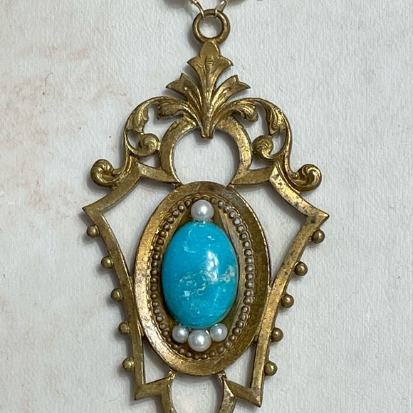 Turquoise and Pearl pendant necklace - Picture 3 of 8